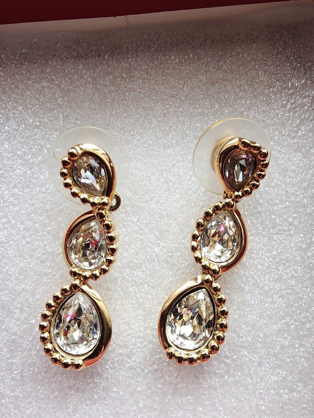 Dior Vintage Gold Teardrop Crystal Drop Earrings